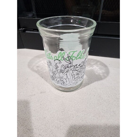 Welch's Looney Tunes Jelly Jar Glass 1994, That's All Folks, Bugs Bunny Tweetie - Picture 1 of 11